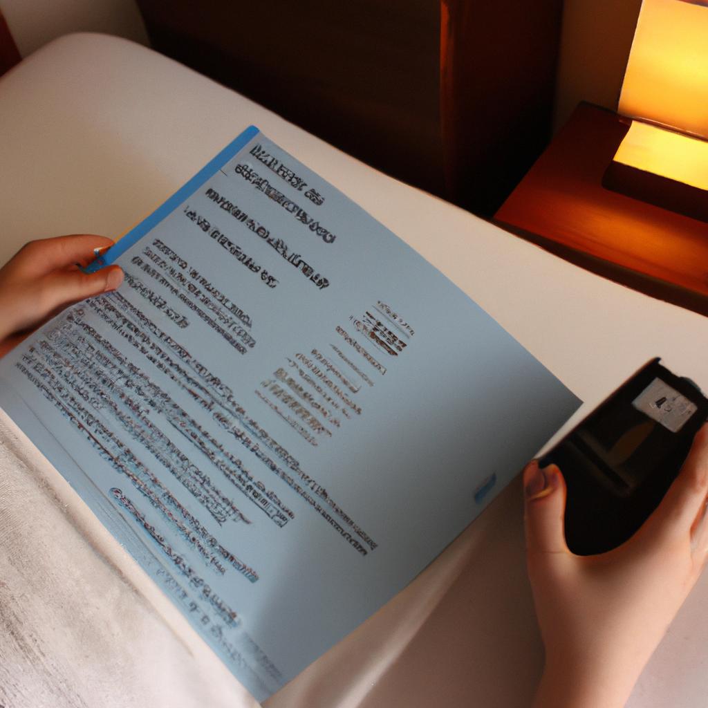 Person reading hotel room descriptions