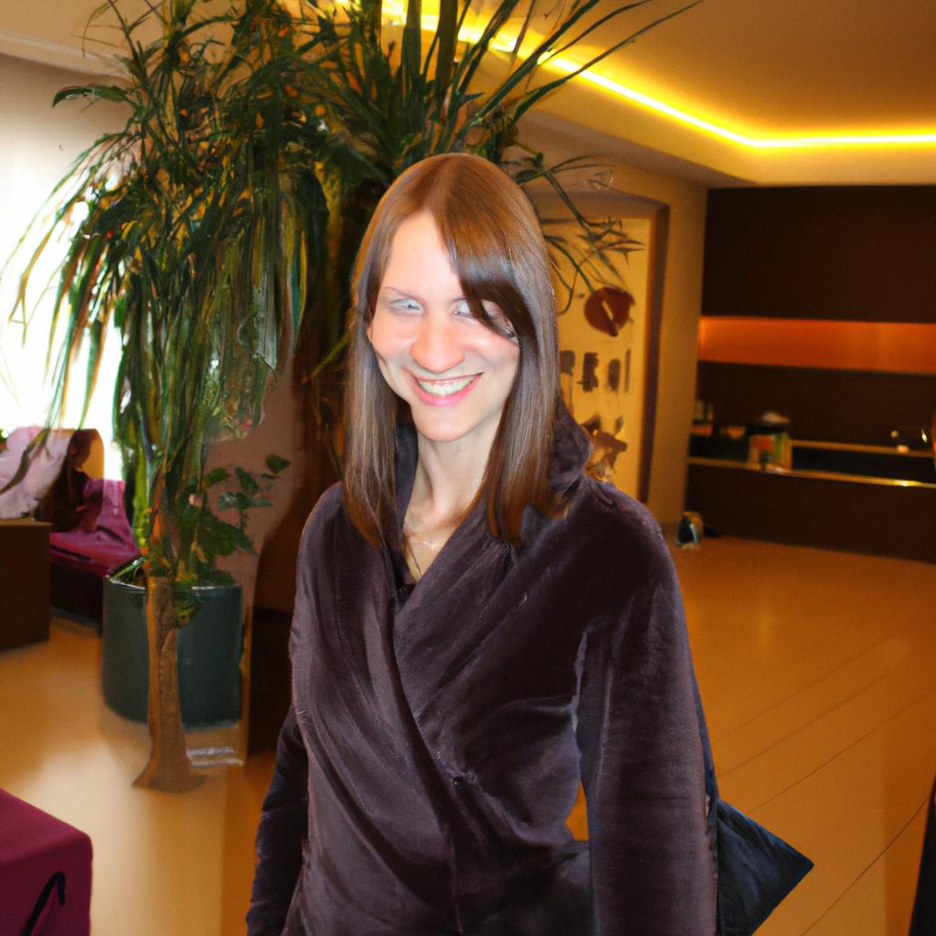 Woman smiling in hotel lobby